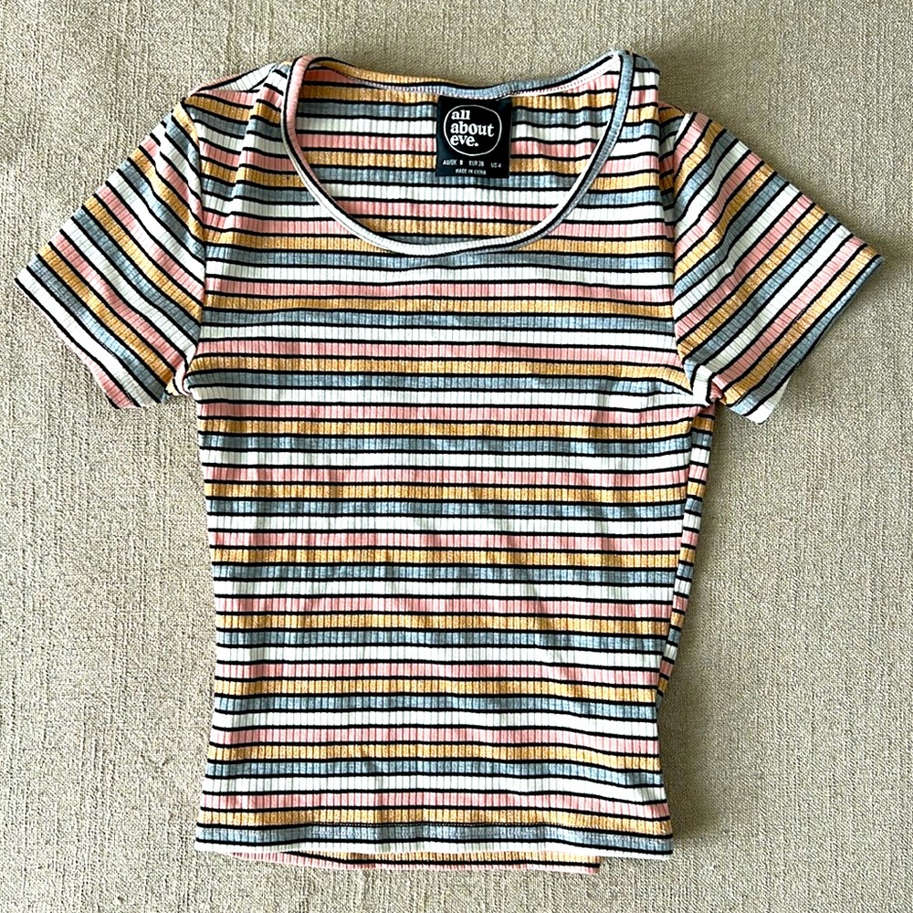 All About Eve Pink Glitter Striped Top S
